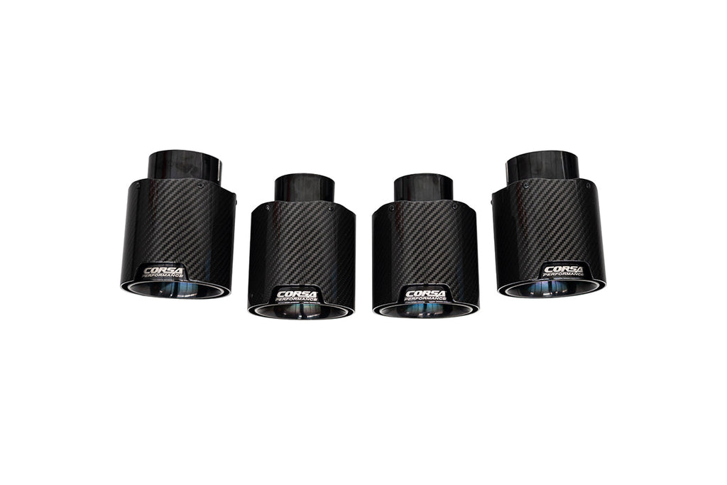 Corsa Performance C8 Corvette 4.5 Inch Carbon Fiber Black PVD Exhaust Tip Kit (4Black Tips) 20-25 Chevrolet Corvette C8 (21109CFBLK)