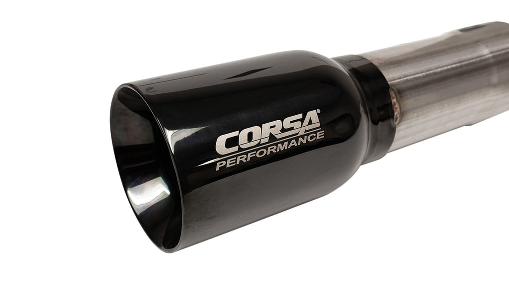 Corsa Performance 2.75 Inch Cat-Back Dual Rear Exit with Single 4.0 Inch Black PVD Flat Cut Tips with USA Flag Etch 07-18 Jeep Wrangler JKU 116 Inch Wheel Base (21122BLKUSA)