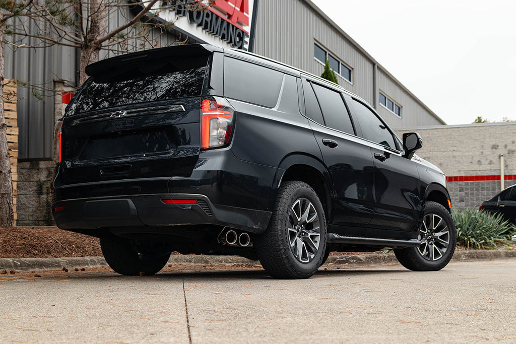 Corsa Performance 3.0 Inch Single Side Exit Cat-Back Exhaust System with Twin 4.0 Inch Black Tips 21-25 Chevrolet Suburban 134.1 Inch Wheel Base (21126BLK)