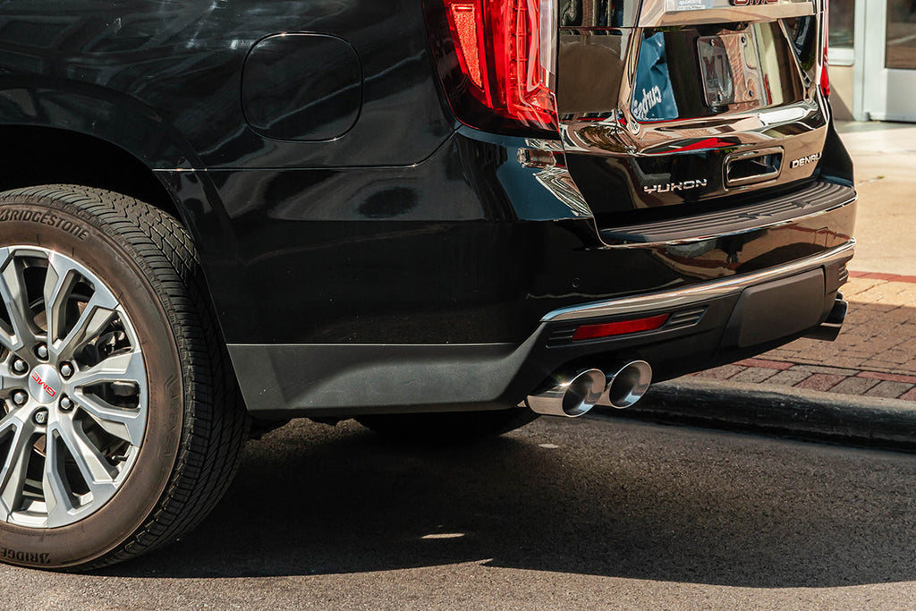 Corsa Performance 3.0 Inch to 2.75 Inch Dual Rear Exit Cat-Back Exhaust System with Twin 4.0 Inch Black Tips 21-25 Chevrolet Suburban/2021-2025 GMC Yukon XL 134.1 Inch Wheel Base (21128BLK)