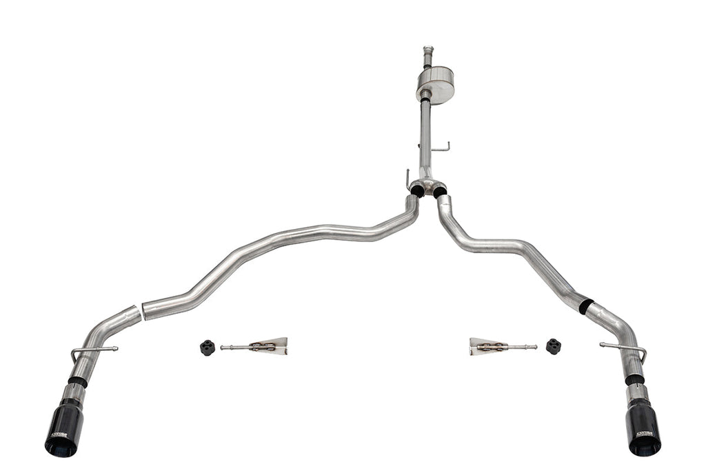 Corsa Performance 3.0 Inch Dual Rear Exit Catback Exhaust System with Flat Cut 4.0 Inch Dual Wall Black Tips Xtreme Sound Level 21-25 Ford F-150 141 Inch Wheel Base (21146BLK)