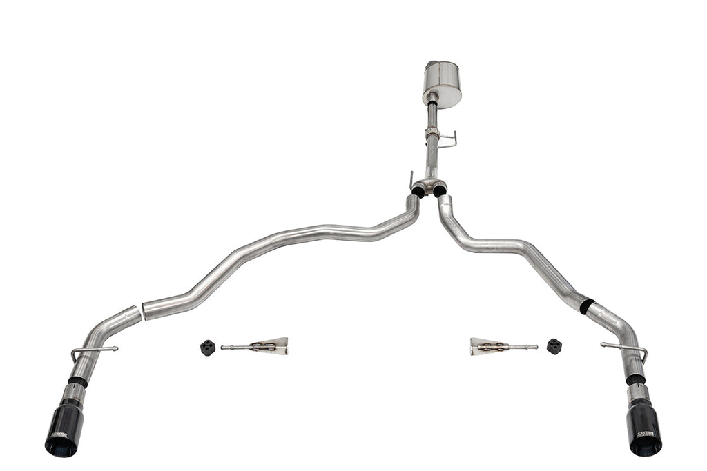 Corsa Performance 3.0 Inch Dual Rear Exit Catback Exhaust System with Flat Cut 4.0 Inch Dual Wall Black Tips Sport Sound Level 21-25 Ford F-150 EcoBoost 141 Inch Wheel Base (21164BLK)