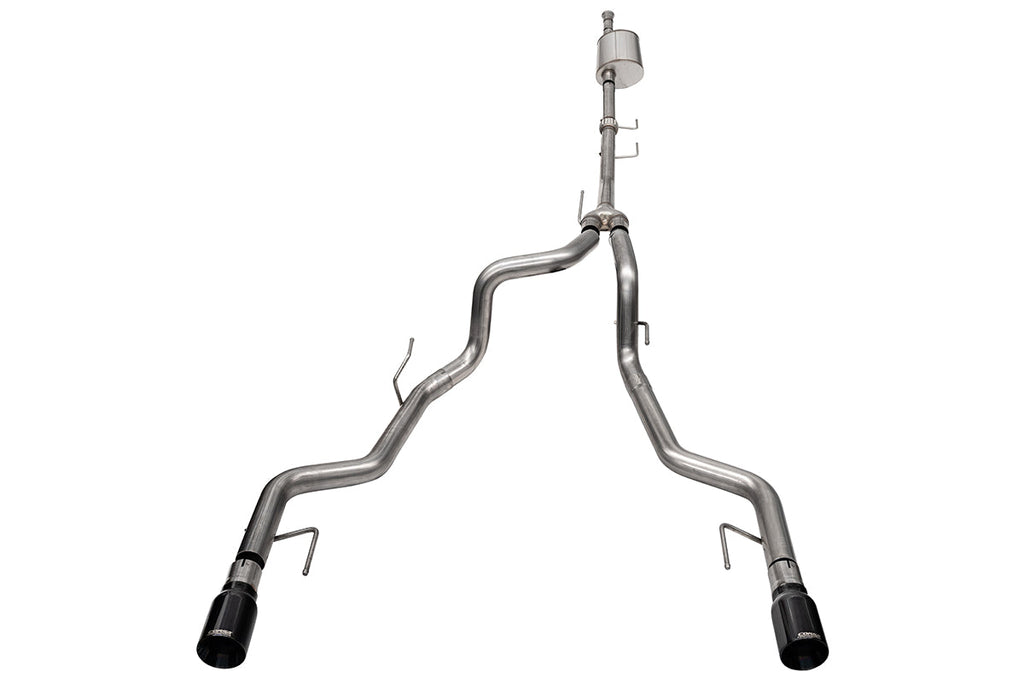 Corsa Performance 3.0 Inch to 2.75 Inch Dual Rear Exit Cat-back Exhaust System with 4.0 Inch Black PVD Straight Cut Tips 21-25 Ford F-150 Tremor 145 Inch Wheel Base (21185BLK)