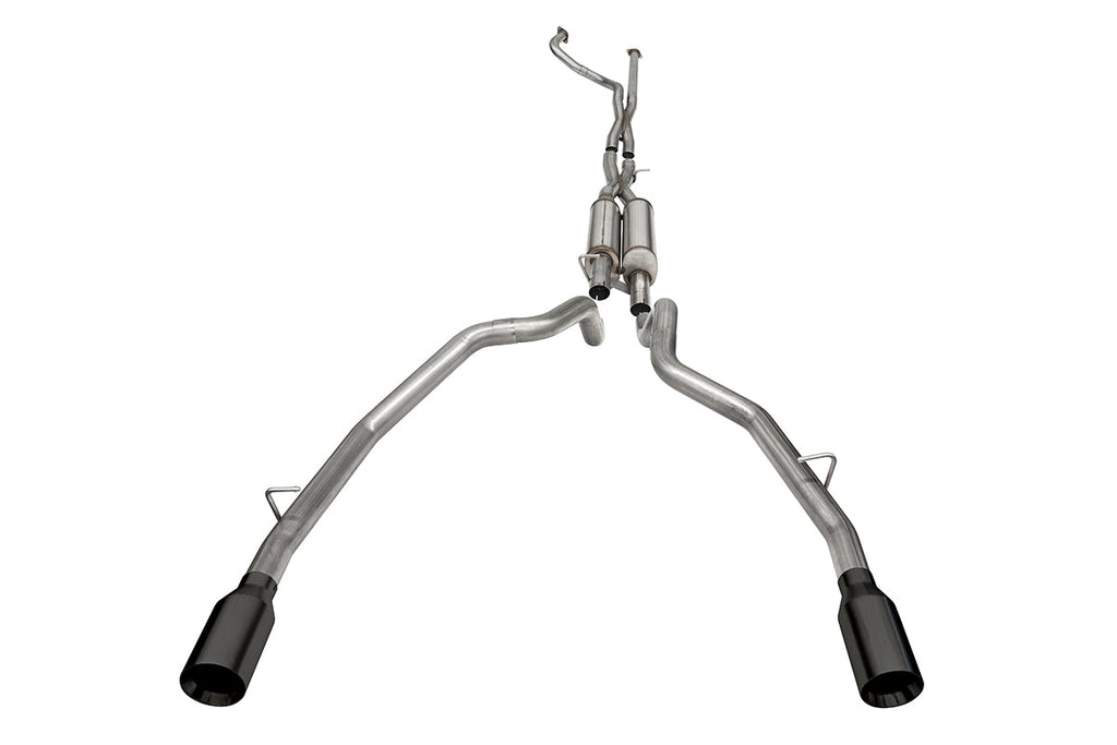 Corsa Performance 3.0 Inch True Dual Catback Exhaust System with Dual Rear Exit and Flat Cut 5.0 Inch Black Tips 21-24 Dodge RAM TRX 144.6 Inch Wheel Base (21189BPC)