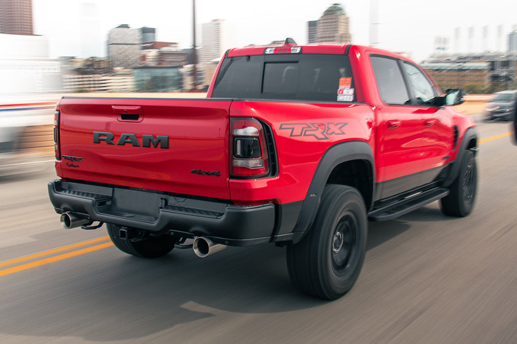 Corsa Performance 3.0 Inch True Dual Catback Exhaust System with Dual Rear Exit and Flat Cut 5.0 Inch Black Tips 21-24 Dodge RAM TRX 144.6 Inch Wheel Base (21189BPC)