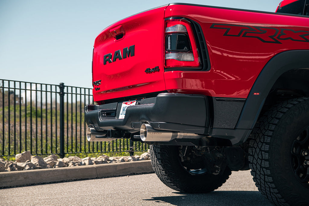 Corsa Performance 3.0 Inch True Dual Catback Exhaust System with Dual Rear Exit and Flat Cut 5.0 Inch Black Tips 21-24 Dodge RAM TRX 144.6 Inch Wheel Base (21189BPC)