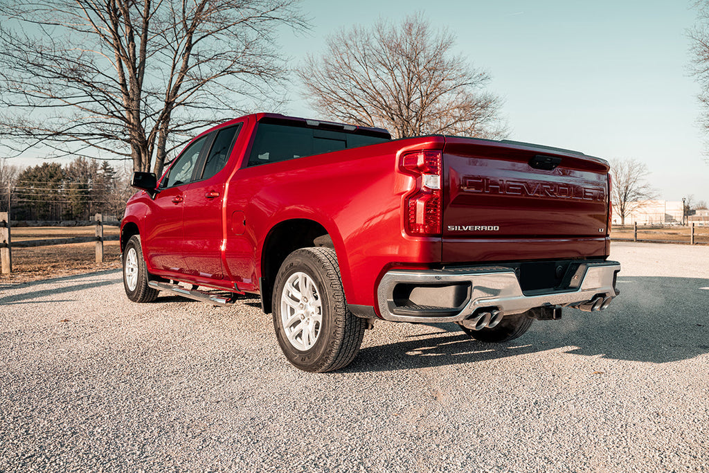 Corsa Performance 3.0 Inch - 2.5 Inch Cat-Back Dual Rear Exit Exhaust System with Twin 4.0 Inch Black Powder Coat Pro-Series Tips 19-24 Chevrolet Silverado/GMC Sierra 1500 5.3L 147.5 Inch Wheel Base (21199BPC)