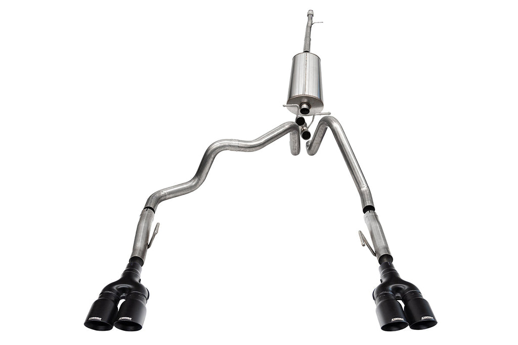 Corsa Performance 3.0 Inch Dual Rear Exit Cat-Back Exhaust System with Twin 4.0 Inch Black Powder Coat Tips 22-24 Chevrolet Silverado ZR2/22-23 GMC Sierra AT4X 147.5 Inch Wheel Base (21238BPC)