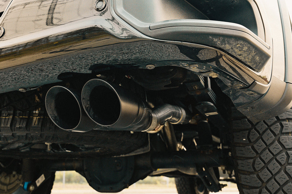 Corsa Performance 3.0 Inch Dual Rear Exit Cat-Back Exhaust System with Twin 4.0 Inch Black Powder Coat Tips 22-24 Chevrolet Silverado ZR2/22-23 GMC Sierra AT4X 147.5 Inch Wheel Base (21238BPC)