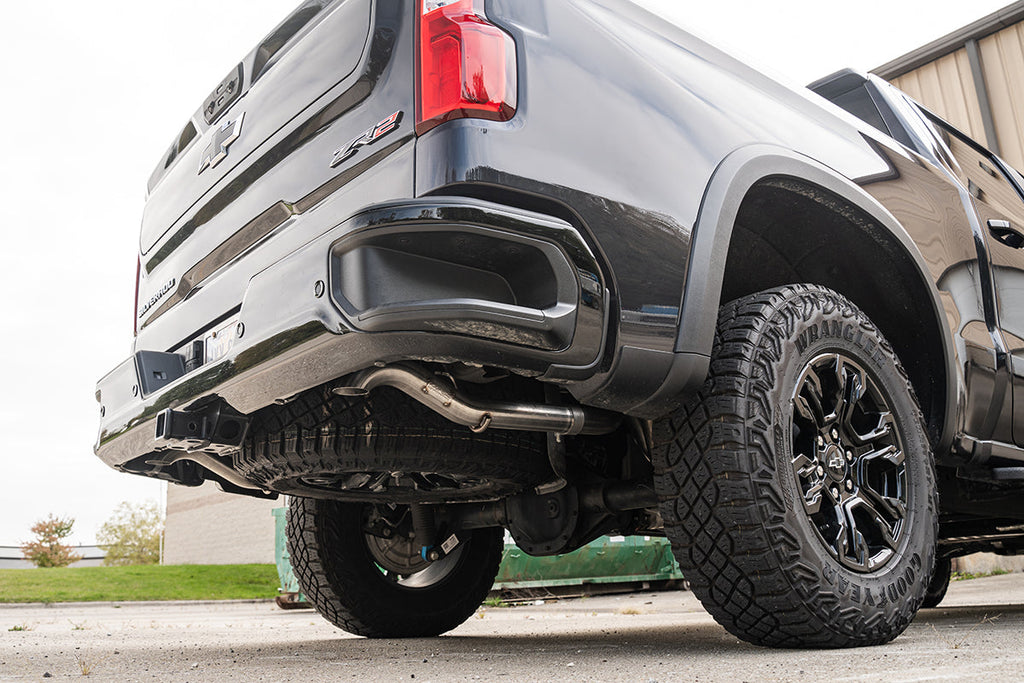 Corsa Performance 3.0 Inch Dual Rear Exit Cat-Back Exhaust System with Turndown Exhaust Tips 22-24 Chevrolet Silverado ZR/22-24 GMC Sierra AT4X2 147.5 Inch Wheel Base (21239)
