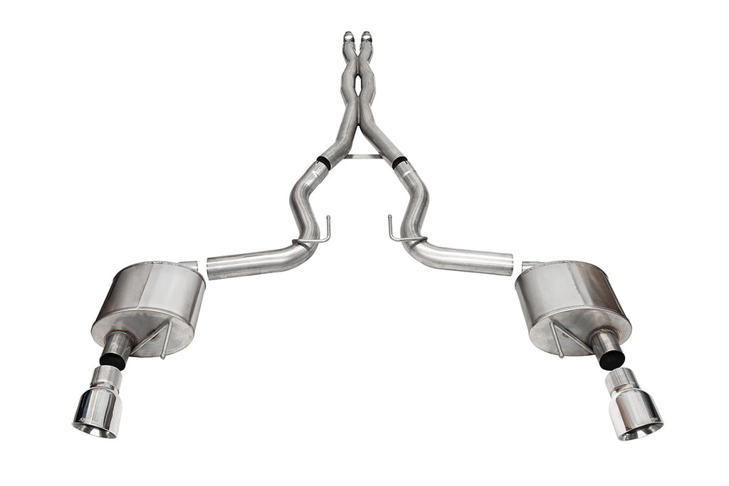 Corsa Performance 3.0 Inch Dual Rear Exit Cat-Back Exhaust System with 4.5 Inch Polished Pro Series Slash Tips Xtreme Sound Level 24-25 Ford Mustang GT (21250)
