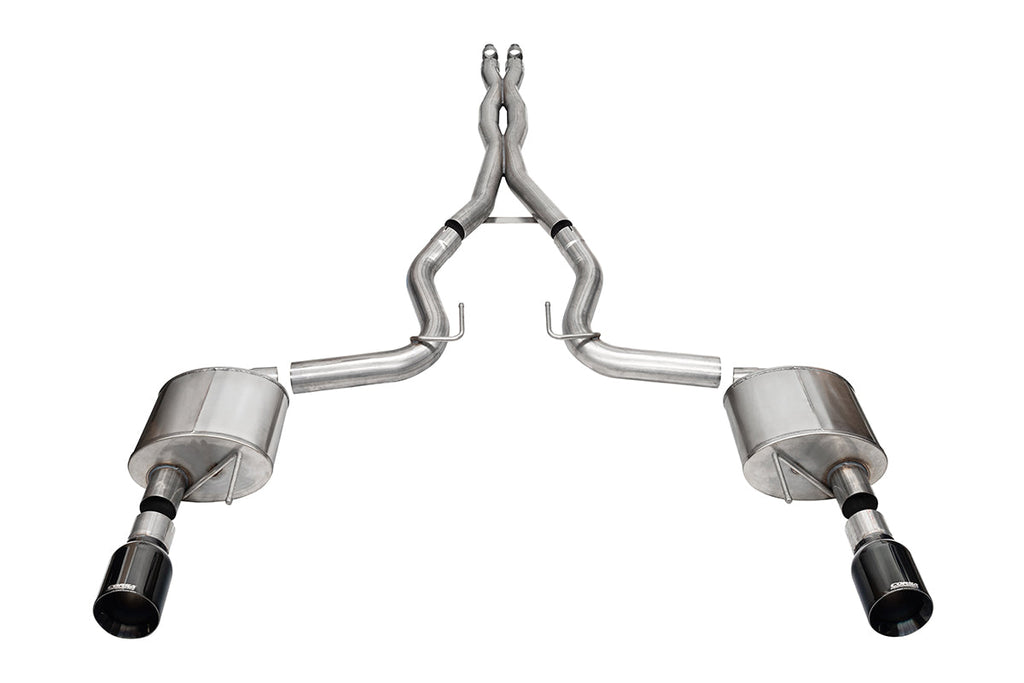 Corsa Performance 3.0 Inch Dual Rear Exit Cat-Back Exhaust System with 4.5 Inch Black PVD Straight Cut Tips Xtreme Sound Level 24-25 Ford Mustang GT Coupe (21251BLK)