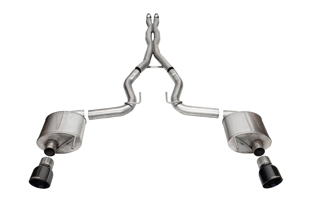 Corsa Performance 3.0 Inch Dual Rear Exit Cat-Back Exhaust System with 4.5 Inch Black PVD Pro Series Tips Sport Sound Level 24-25 Ford Mustang GT (21254BLK)
