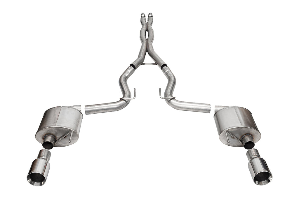 Corsa Performance 3.0 Inch Dual Rear Exit Cat-Back Exhaust System with 4.5 Inch Polished Straight Cut Tips Sport Sound Level 24-25 Ford Mustang GT Coupe (21255)