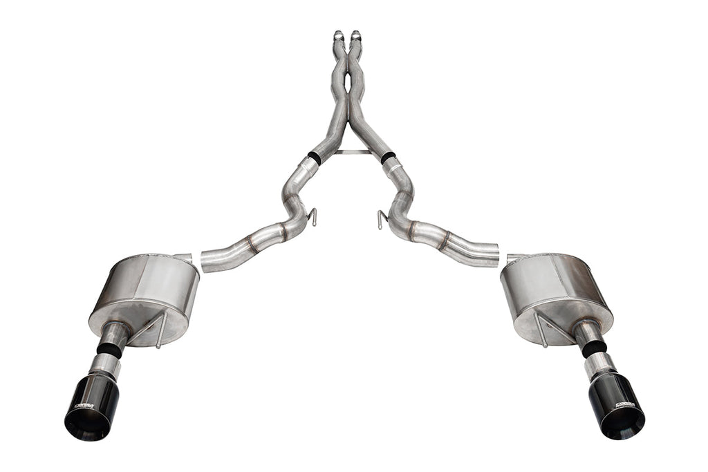 Corsa Performance 3.0 Inch Dual Rear Exit Cat-Back Exhaust System with 4.5 Inch Black PVD Straight Cut Tips Xtreme Sound Level 24-25 Ford Mustang GT Convertible (21271BLK)