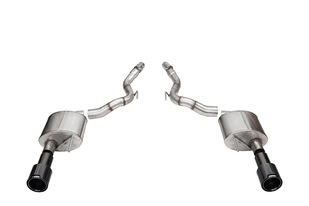 Corsa Performance 3.0 Inch Dual Rear Exit Axle-Back Exhaust System with 4.5 Inch Straight Cut Carbon Fiber Black Tips 24-25 Ford Mustang GT (21273CFBLK)