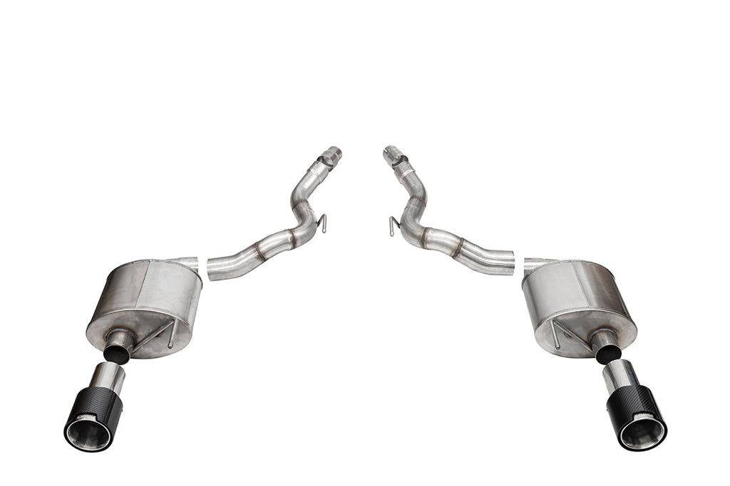 Corsa Performance 3.0 Inch Dual Rear Exit Axle-Back Exhaust System with 4.5 Inch Polished Straight Cut Carbon Fiber Tips 24-25 Ford Mustang GT (21277CF)