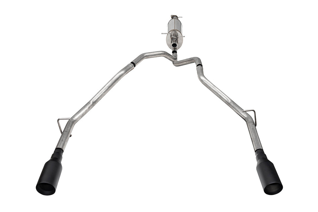Corsa Performance 2.5 Inch Stainless Steel Sport Cat-back, RSC No Drone Technology, Dual Rear Exit with 5.0 Inch Black Tips 25-26 RAM 1500 144.5 Inch/153.5 Inch Wheel Base (21309BPC)