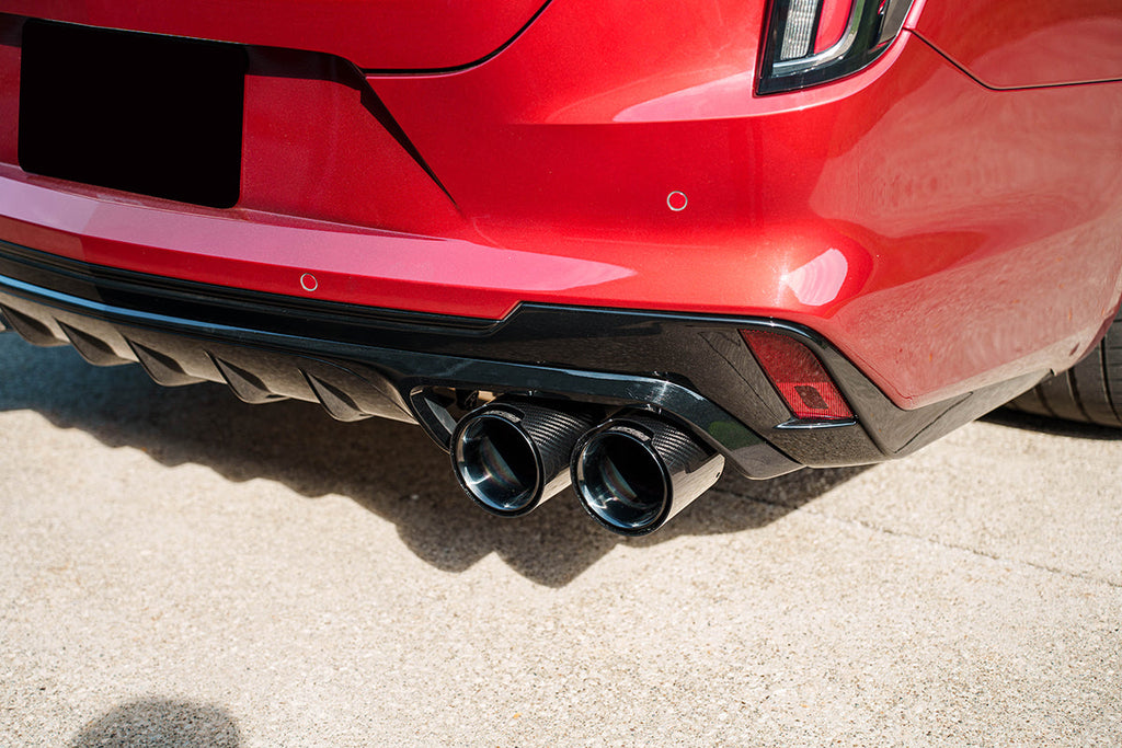 Corsa Performance 3 Inch Cat-Back Exhaust with Dual Mode Active Exhaust; Double X-Pipe, Dual Rear Exit with Twin 4.5 Inch CarbonBlack Tips 22-25 Cadillac CT4 V Blackwing (21317CFBLK)