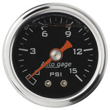 AutoMeter AutoGage 1.5in Liquid Filled Mechanical 0-15 PSI Fuel Pressure Gauge - Black (2172)