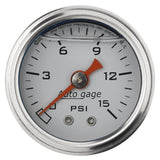 AutoMeter AutoGage 1.5in Liquid Filled Mechanical 0-15 PSI Fuel Pressure Gauge - White (2175)