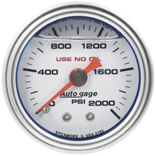 Load image into Gallery viewer, AutoMeter AutoGage 1.5in Liquid Filled Mechanical 0-2000 PSI Fuel Pressure Gauge - White (2183)