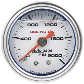AutoMeter AutoGage 1.5in Liquid Filled Mechanical 0-2000 PSI Fuel Pressure Gauge - White (2183)