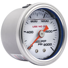 Load image into Gallery viewer, AutoMeter AutoGage 1.5in Liquid Filled Mechanical 0-2000 PSI Fuel Pressure Gauge - White (2183)