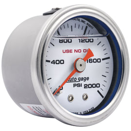 AutoMeter AutoGage 1.5in Liquid Filled Mechanical 0-2000 PSI Fuel Pressure Gauge - White (2183)