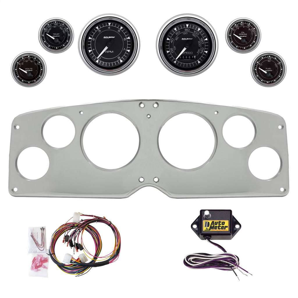 AutoMeter Chrono Chrome 54-55 GMC Truck Billet Panel/Gauge Kit - 3-3/8in. (x2) & 2-1/16in. (x4) (2940-15)