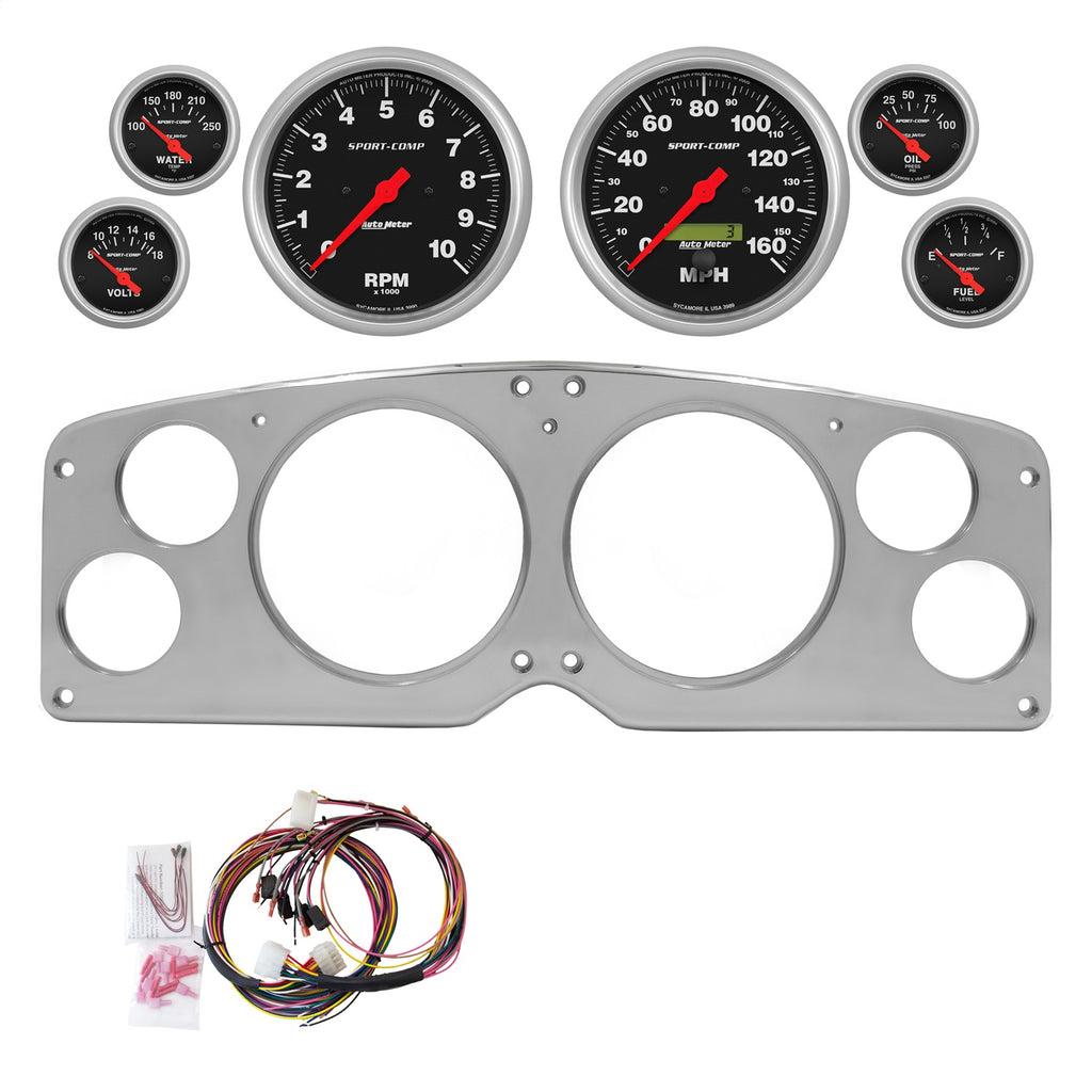 AutoMeter Sport-Comp 54-55 GMC Truck Direct-Fit Billet Panel/Gauge Kit - 5in. (x2) & 2-1/16in. (x4) (2941-11)