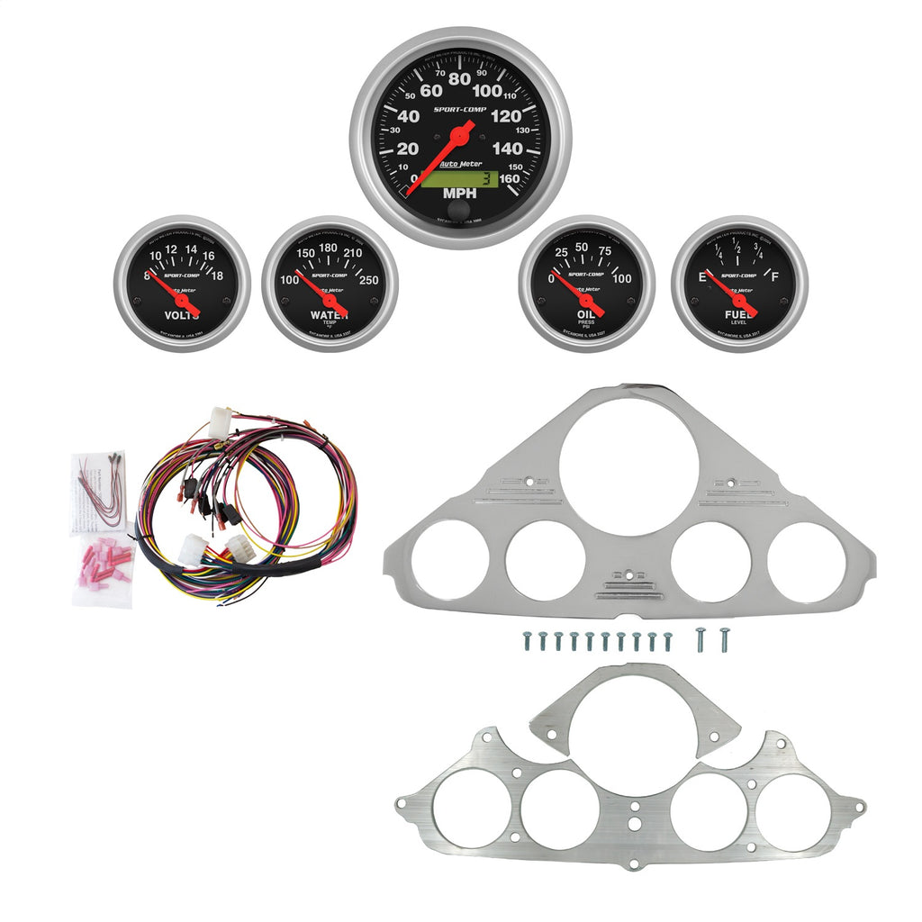 AutoMeter Sport-Comp 55-59 Chevy Truck Billet Panel/Gauge Kit - 3-3/8in. (x1) & 2-1/16in. (x4) (2943-11)