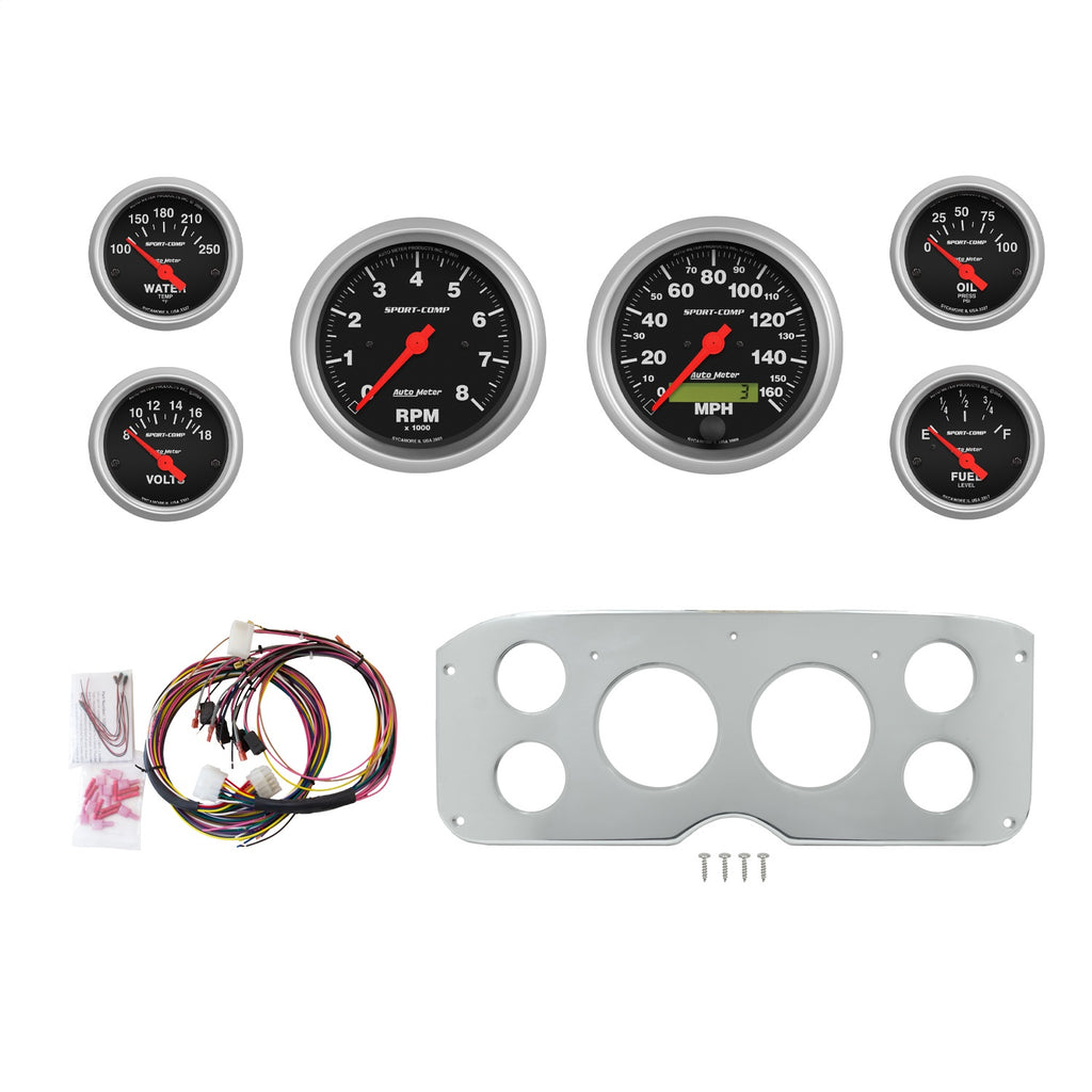 AutoMeter Sport-Comp 55-59 GMC Truck Billet Panel/Gauge Kit - 3-3/8in. (x2) & 2-1/16in. (x4) (2945-11)