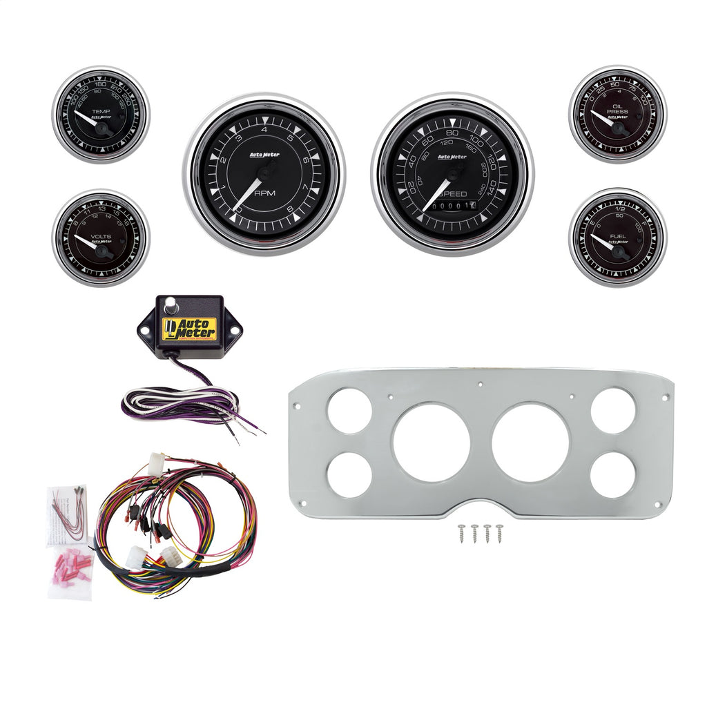 AutoMeter Chrono Chrome 55-59 GMC Truck Billet Panel/Gauge Kit - 3-3/8in. (x2) & 2-1/16in. (x4) (2945-15)