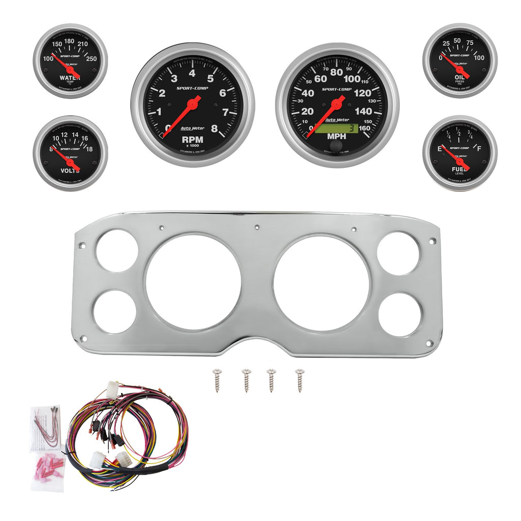 AutoMeter Sport-Comp 55-59 GMC Truck Direct-Fit Billet Panel/Gauge Kit - 5in. (x2) & 2-1/16in. (x4) (2946-11)