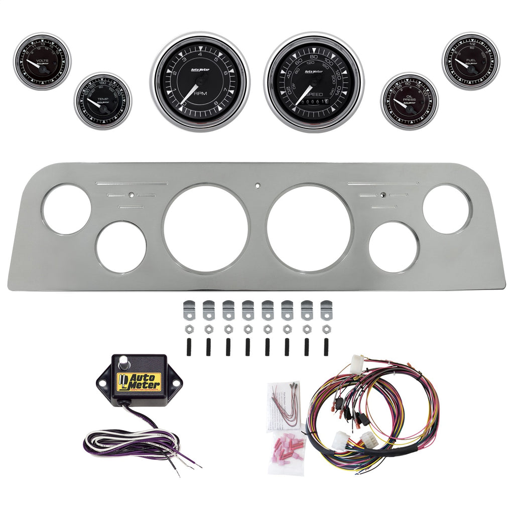 AutoMeter Chrono Chrome 60-61 GMC Truck Billet Panel/Gauge Kit - 3-3/8in. (x2) & 2-1/16in. (x4) (2949-15)