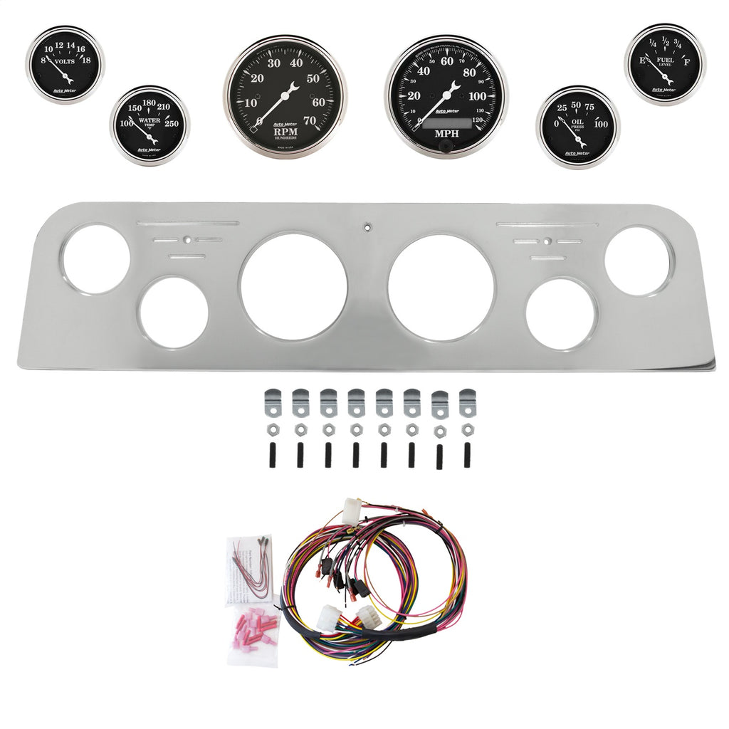 AutoMeter Old Tyme Black 62-66 GMC Truck Billet Panel/Gauge Kit - 3-1/8in. (x2) & 2-1/16in. (x4) (2950-07)