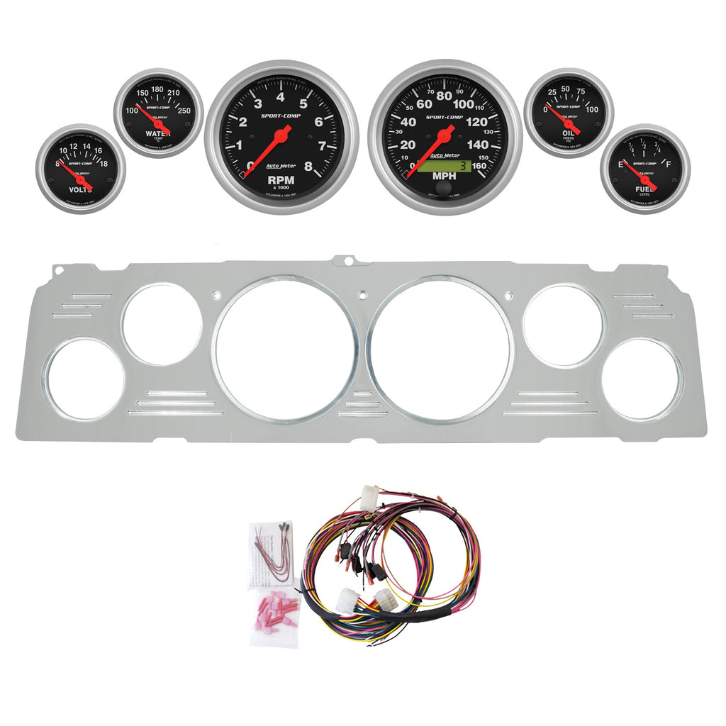 AutoMeter Sport-Comp 64-66 Chevy Truck Billet Panel/Gauge Kit - 3-3/8in. (x2) & 2-1/16in. (x4) (2952-11)