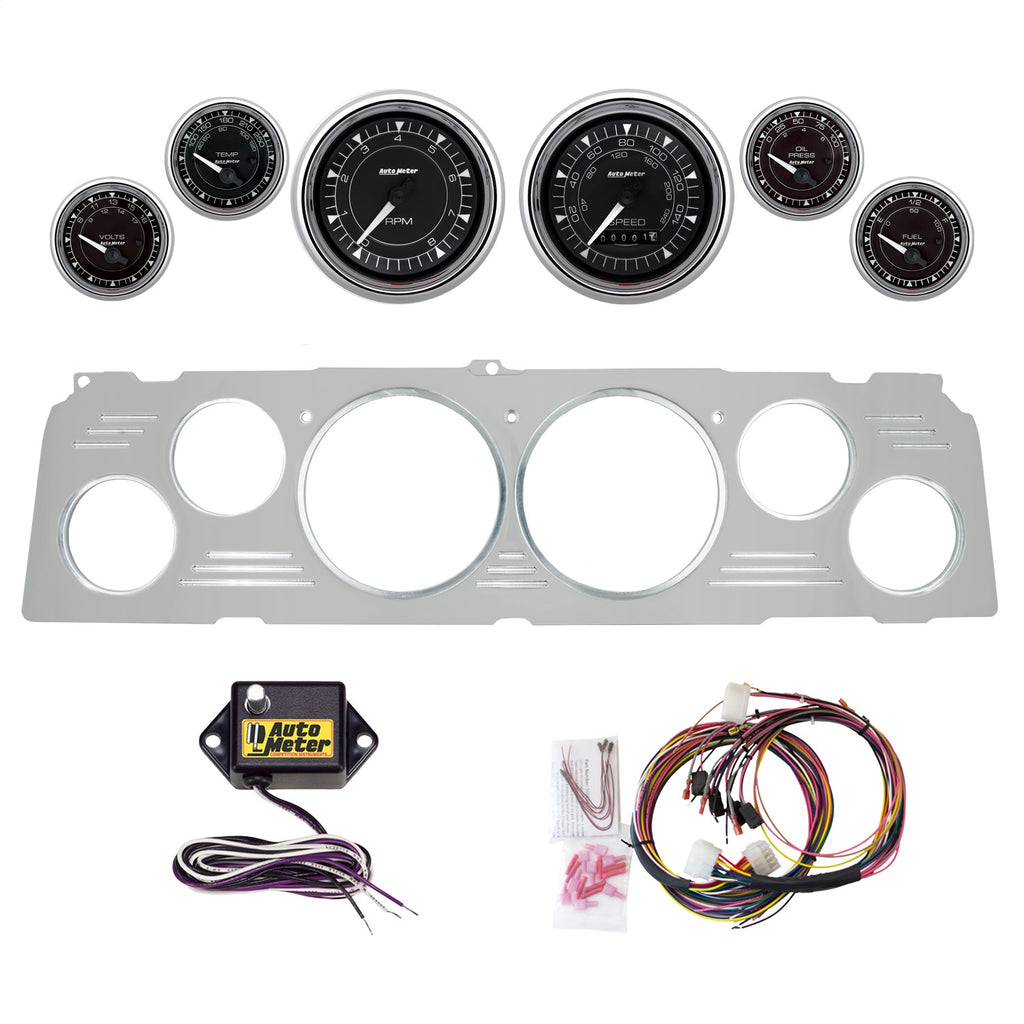 AutoMeter Chrono Chrome 64-66 Chevy Truck Billet Panel/Gauge Kit - 3-3/8in. (x2) & 2-1/16in. (x4) (2952-15)