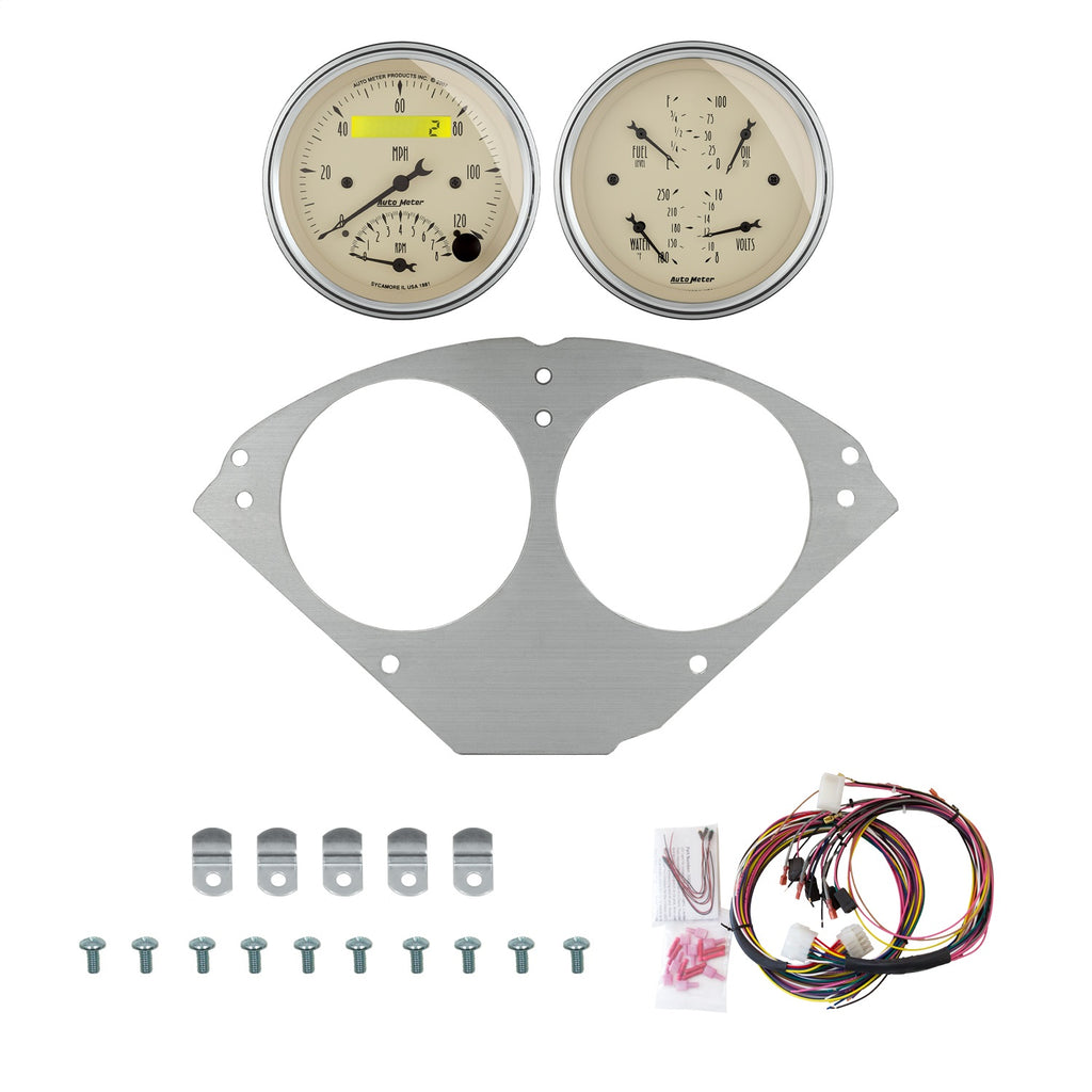 AutoMeter Antique Beige 55-56 Chevy Car Direct-Fit Billet Panel/Gauge Kit - 3-3/8in. (x2) (2953-02)