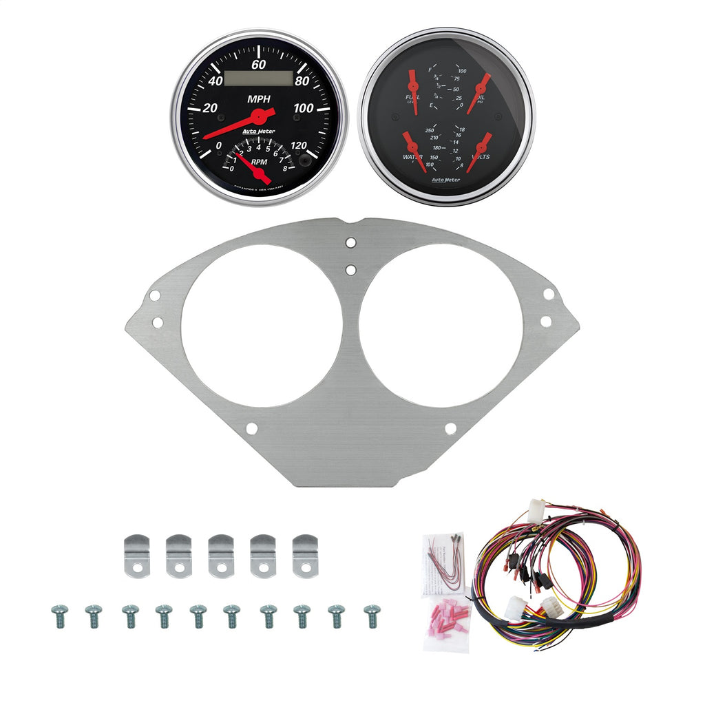 AutoMeter Designer Black 55-56 Chevy Car Direct-Fit Billet Panel/Gauge Kit - 3-3/8in. (x2) (2953-06)