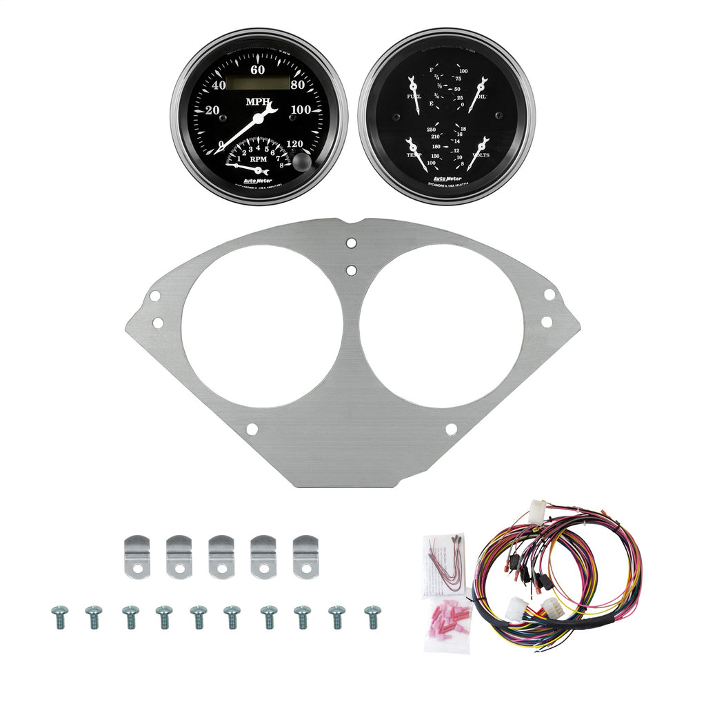 AutoMeter Old Tyme Black 55-56 Chevy Car Direct-Fit Billet Panel/Gauge Kit - 3-3/8in. (x2) (2953-07)
