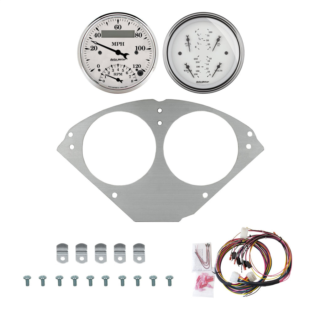 AutoMeter Old Tyme White 55-56 Chevy Car Direct-Fit Billet Panel/Gauge Kit - 3-3/8in. (x2) (2953-08)