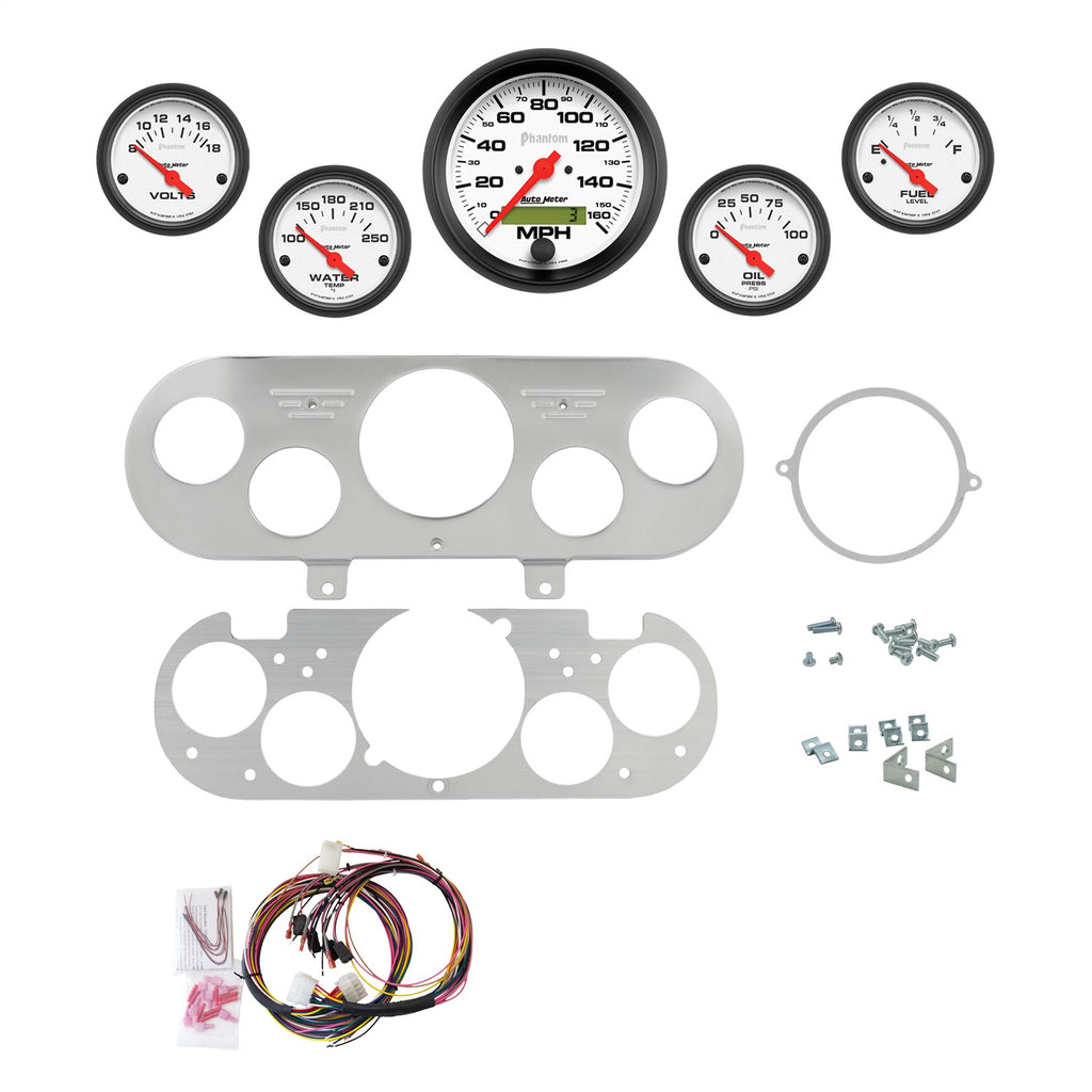 AutoMeter Phantom 62-65 Chevy NOVA Billet Panel/Gauge Kit - 3-3/8in. (x1) & 2-1/16in. (x4) (2954-09)