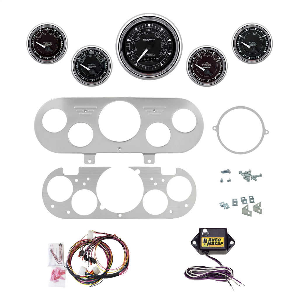 AutoMeter Chrono Chrome 62-65 Chevy NOVA Billet Panel/Gauge Kit - 3-3/8in. (x1) & 2-1/16in. (x4) (2954-15)