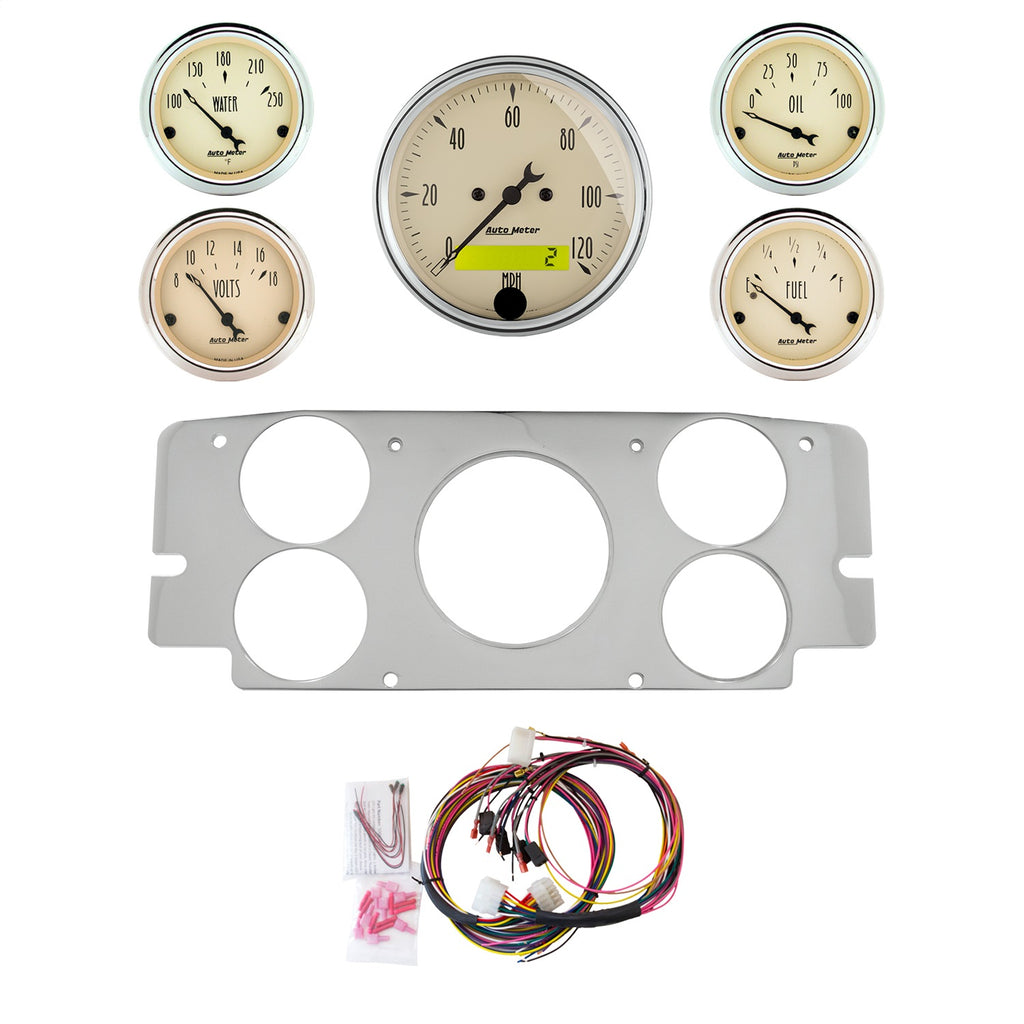 AutoMeter Antique Beige 57-60 Ford Truck Billet Panel/Gauge Kit - 3-1/8in. (x1) & 2-1/16in. (x4) (2955-02)