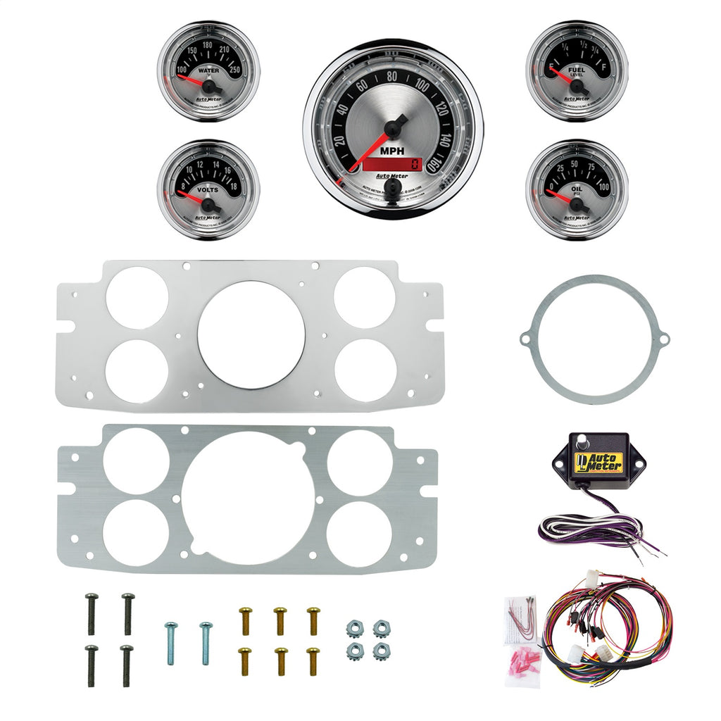 AutoMeter American Muscle 60-63 Chevy Truck Billet Panel/Gauge Kit - 3-3/8in. (x1) & 2-1/16in. (x4) (2956-01)