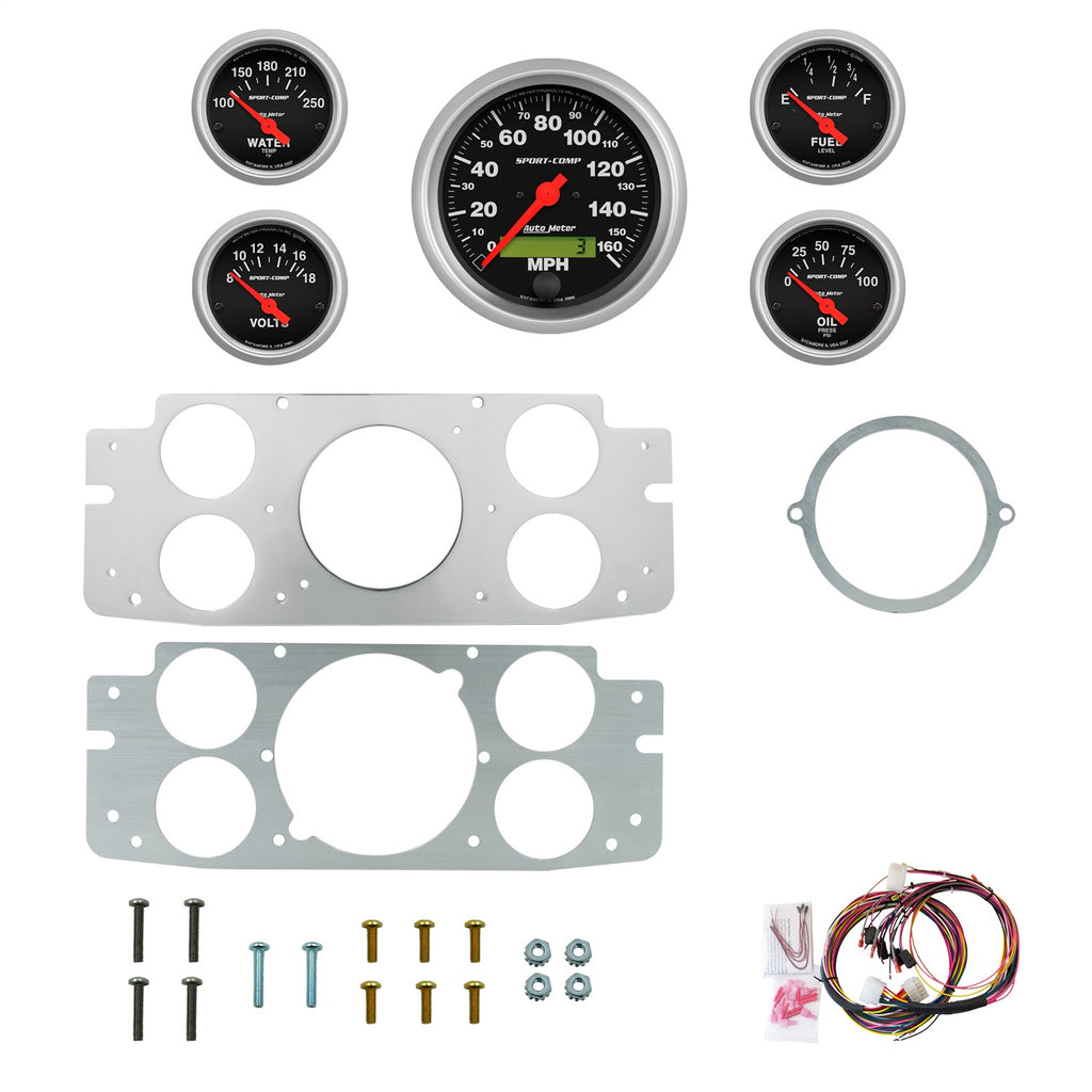 AutoMeter Sport-Comp 57-60 Ford Truck Billet Panel/Gauge Kit - 3-3/8in. (x1) & 2-1/16in. (x4) (2956-11)