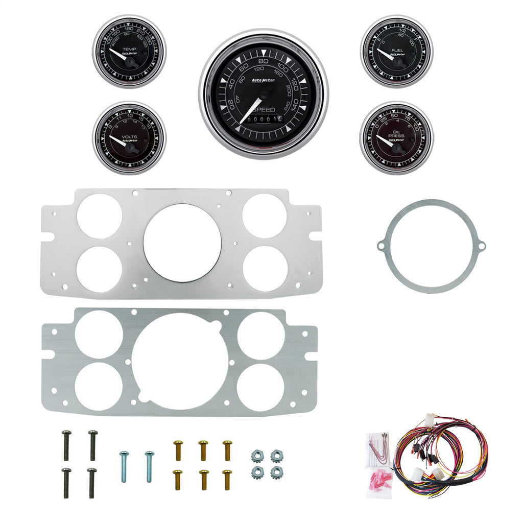 AutoMeter Chrono Chrome 57-60 Ford Truck Billet Panel/Gauge Kit - 3-3/8in. (x1) & 2-1/16in. (x4) (2956-15)