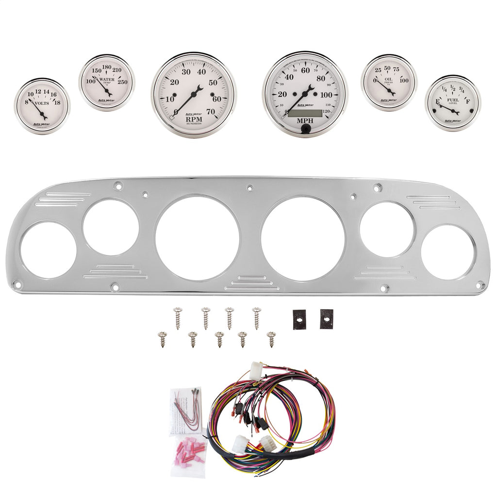 AutoMeter Old Tyme White 57-60 Ford Truck Billet Panel/Gauge Kit - 3-1/8in. (x2) & 2-1/16in. (x4) (2957-08)